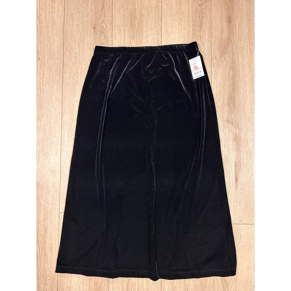 Units Petite Black Velvet Maxi Skirt Elastic Waist Back Slit Size Petite‎ Large